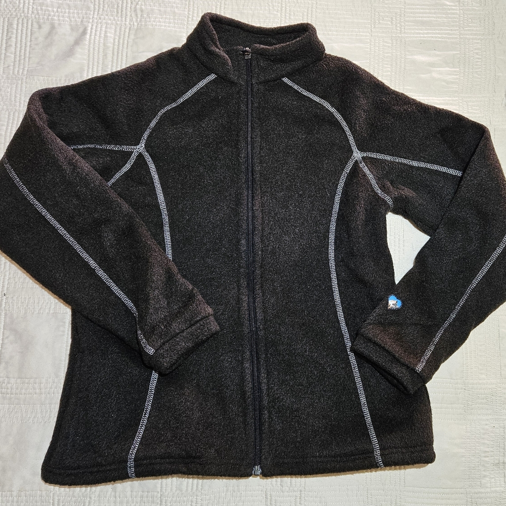 KUHL Black/greenish Alpaca Fleece Jacket with White Stitching, Womens XS